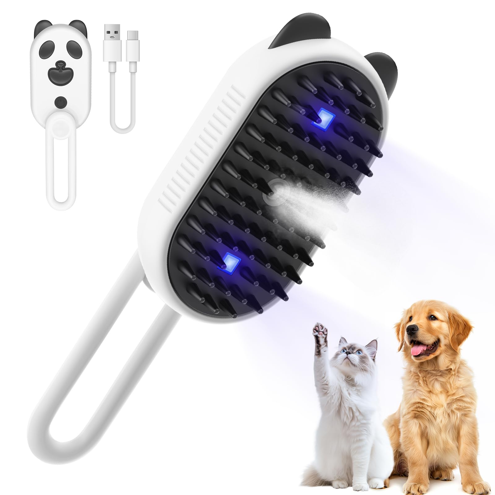 Cat Steam Brush For Shedding, 4 In 1 Water Cat Brushes For Indoor Cats Hair Brush With Spray & Uv Light, Steam Brush For Cat & D