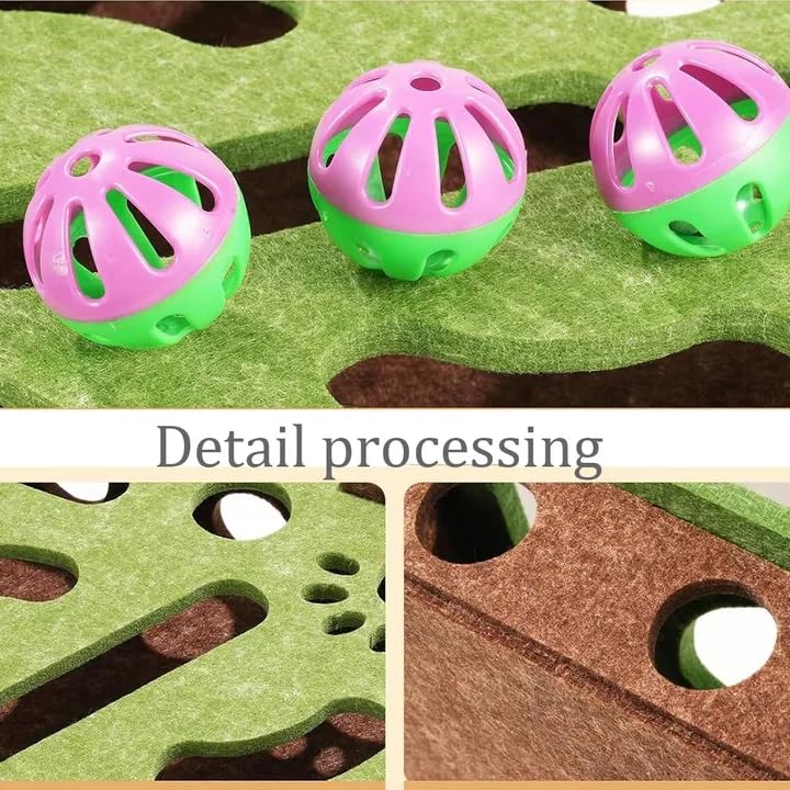 Cat Scratch Puzzle Enrichment Box, with 3 Bell Balls and Cats Funny Stick, Cat Nail File Scratch Enrichment Box, Mortise and Ten