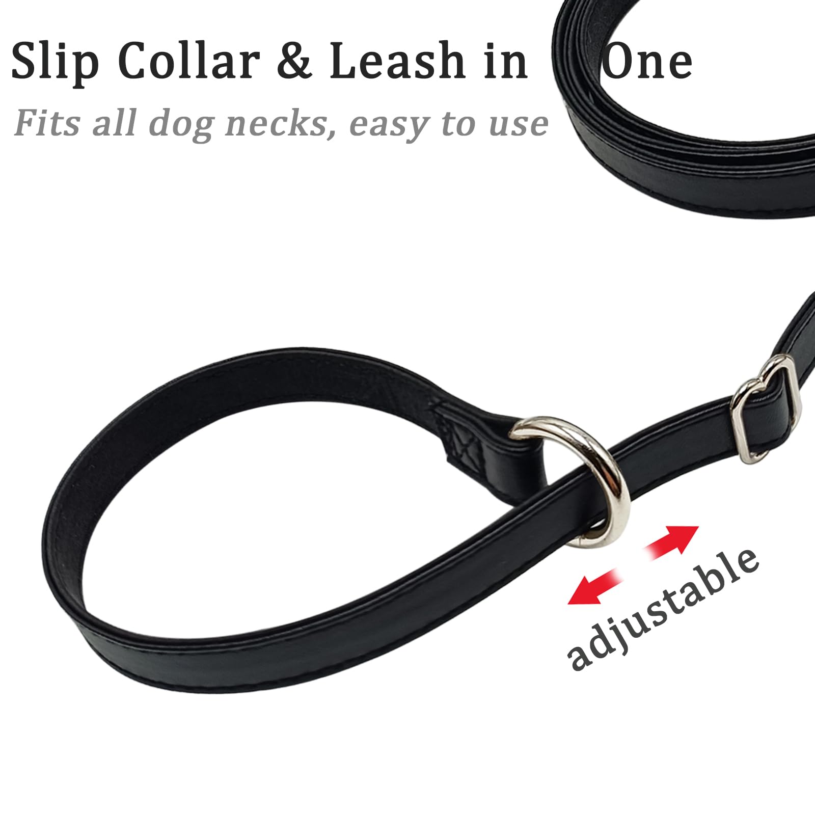 Wyuze Leather Dog Leash Slip Style, 6 Ft 5/8'' Wide Soft Leather Slip Lead And Collar, No-Pull Training Leash For Small Medium D