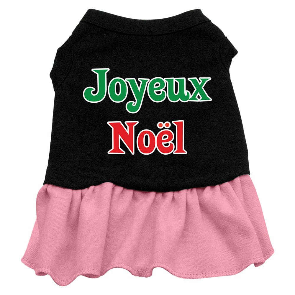 Christmas Pet Dog & Cat Dress Screen Printed, Joyeux Noel Black W/Light Pink 3XL (25-35 lbs.)