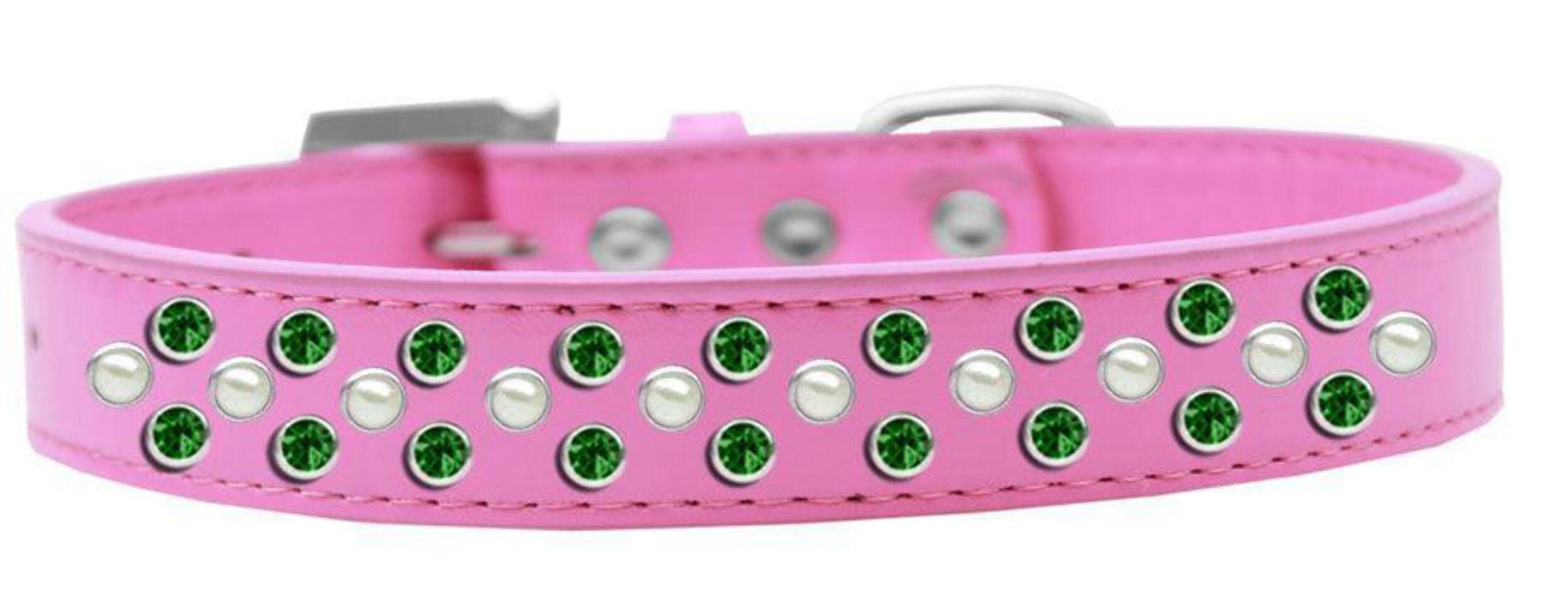 Mirage Pet Products Sprinkles Dog Collar with Pearl and Emerald Green Crystals, Size 16, Bright Pink