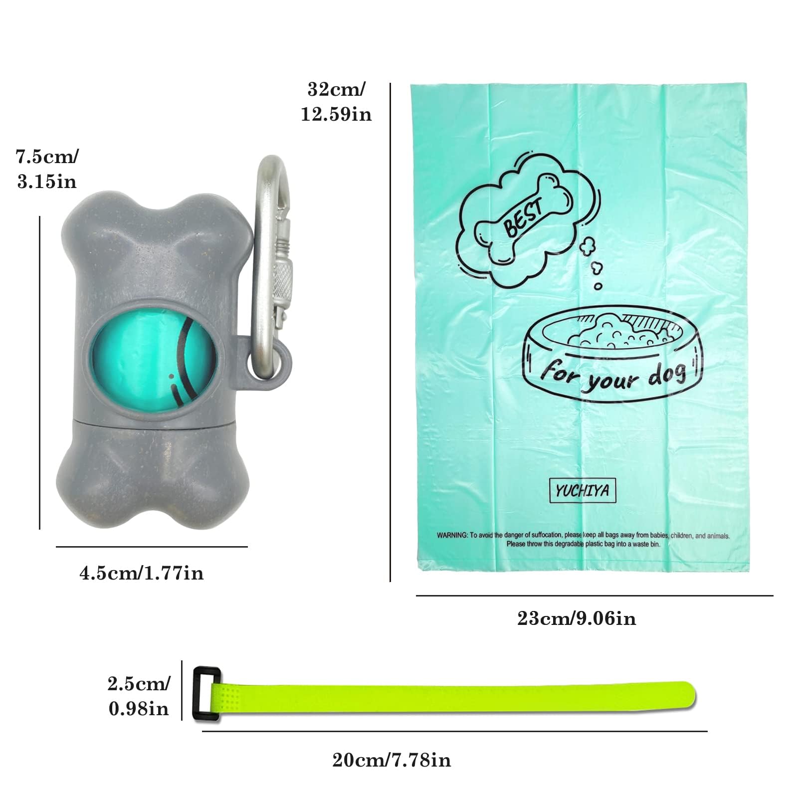 Dog Poop Pickup Bags Holder Dispenser With Standard-Sized Leak-Proof Scented Doggy Waste Bags And Carabiner With Safety Lock&Fastener Never Loose On Leash Lead Again (1 Holder 15 Bags, Grey)