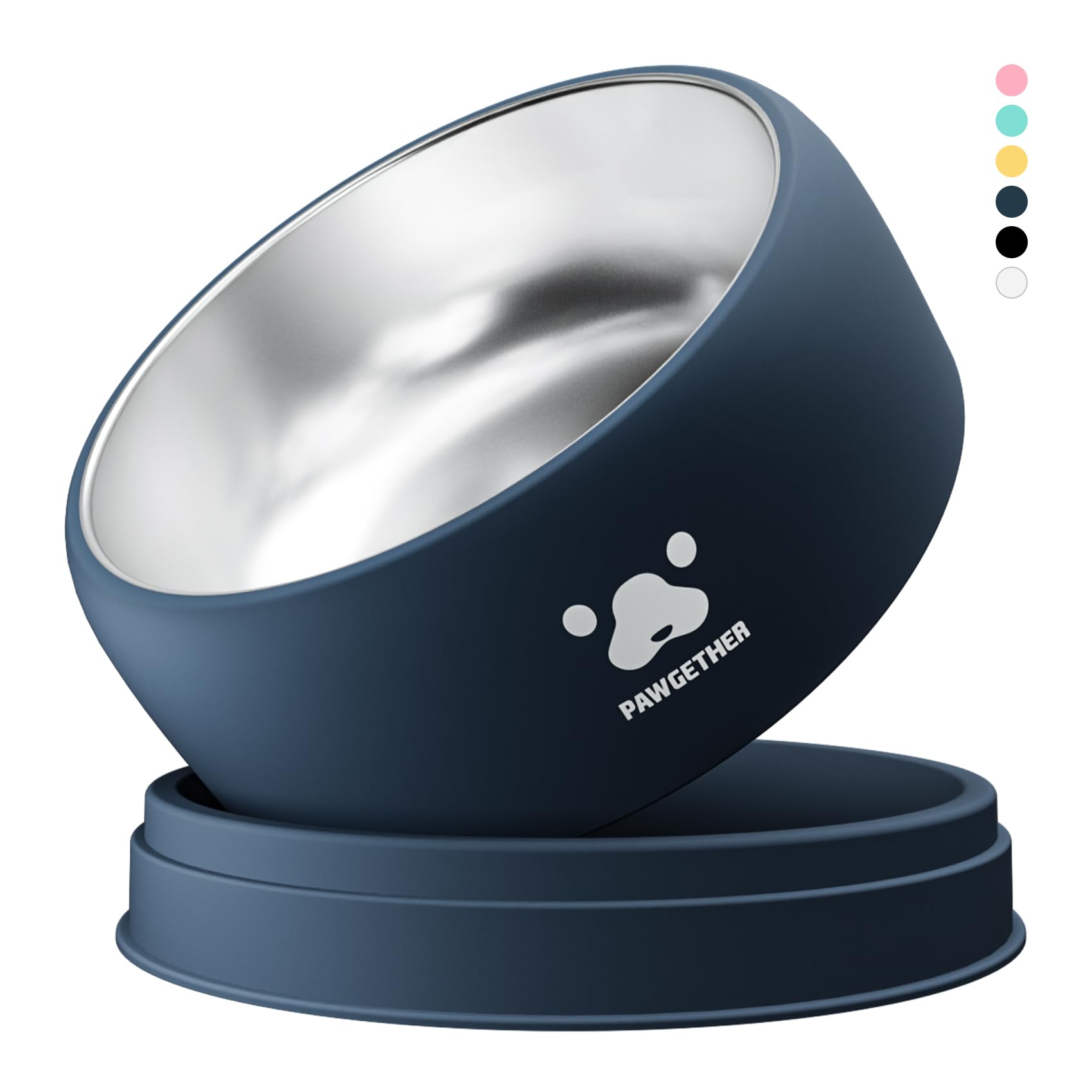 PAWGETHER Stainless Steel Dog Bowls, Dog Food Water Bowl with Non-Slip Base Two-Piece Design Easy Clean Dishwasher Safe Navy Blu
