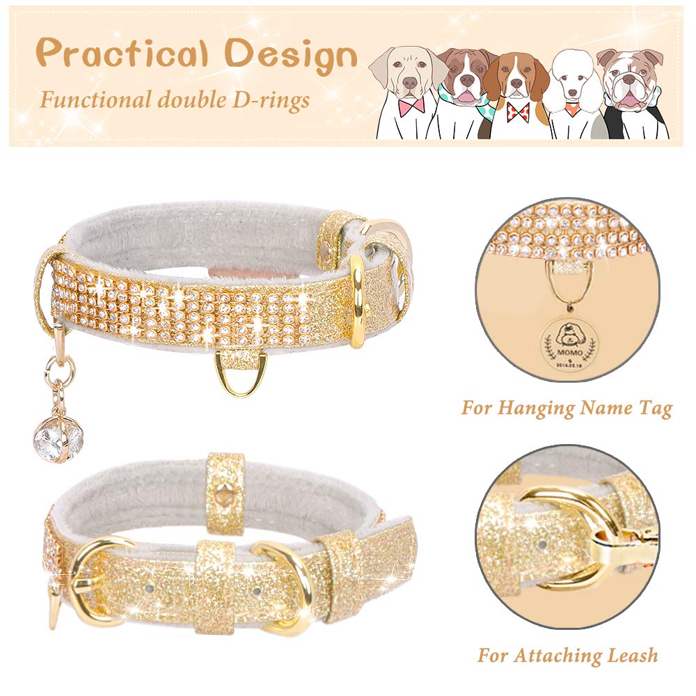 Petshome Cat Collar, Dog Collar, [Bling Rhinestones] Premium Pu Leather With Pendant Adjustable Collars For Small To Medium Dog