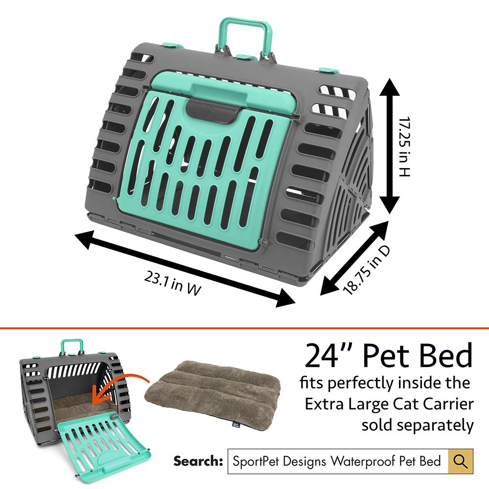 Sport Pet Designs Foldable Travel Cat Carrier - Front Door Plastic Collapsible Carrier Collection, Waterproof Bed