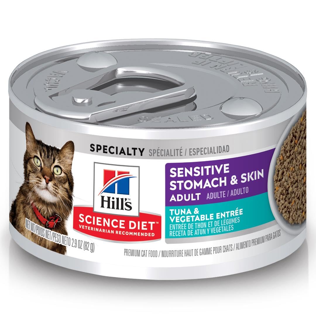 Hills Science Diet Sensitive Stomach & Skin, Adult 1-6, Stomach & Skin Sensitivity Support, Wet Cat Food, Tuna & Vegetables Min