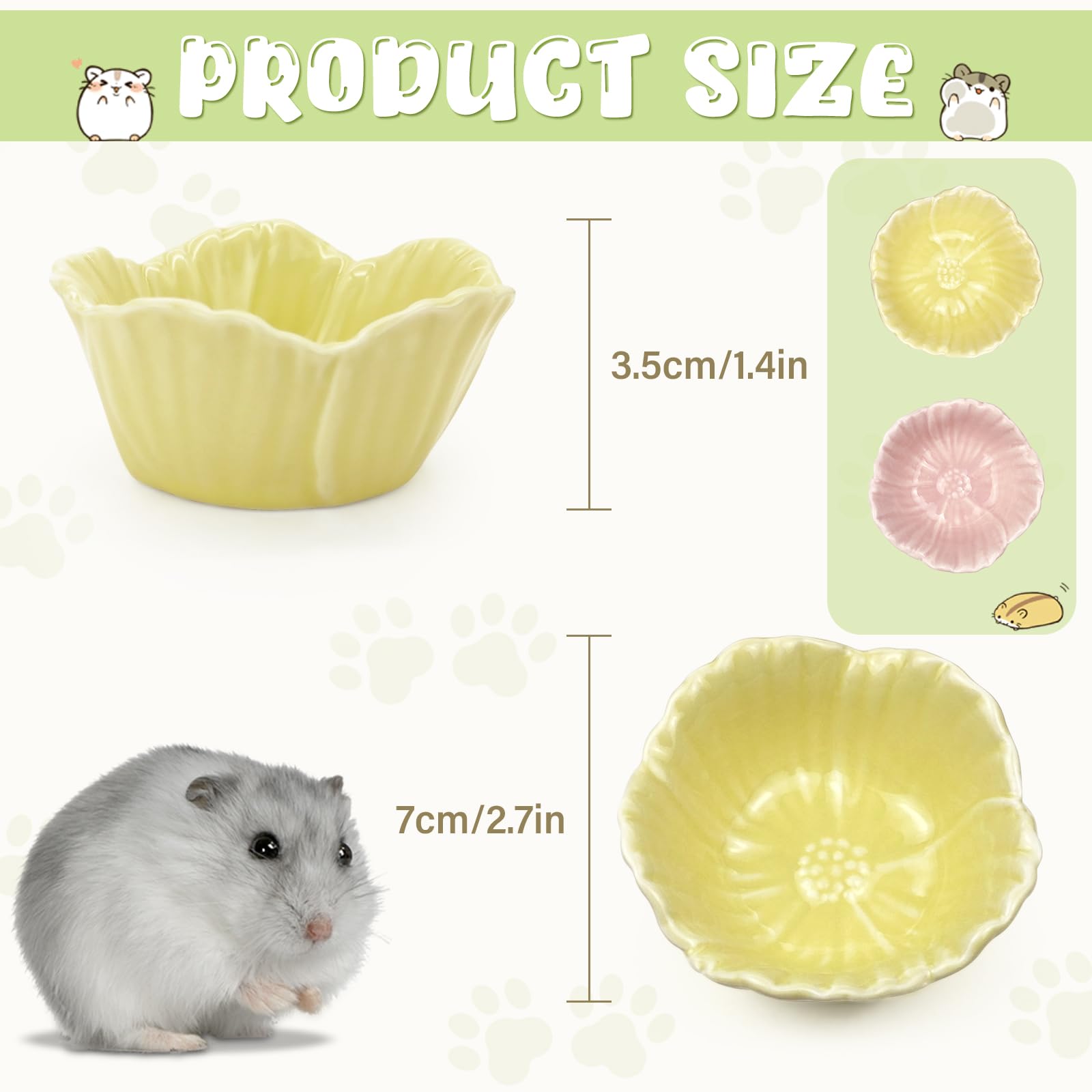 LuckyOpt Small Ceramic Pet Hamster Bowl, Easy to Clean Anti Flipping Hamsters Food and Water Bowl, Small Animal Bowls for Dwarf