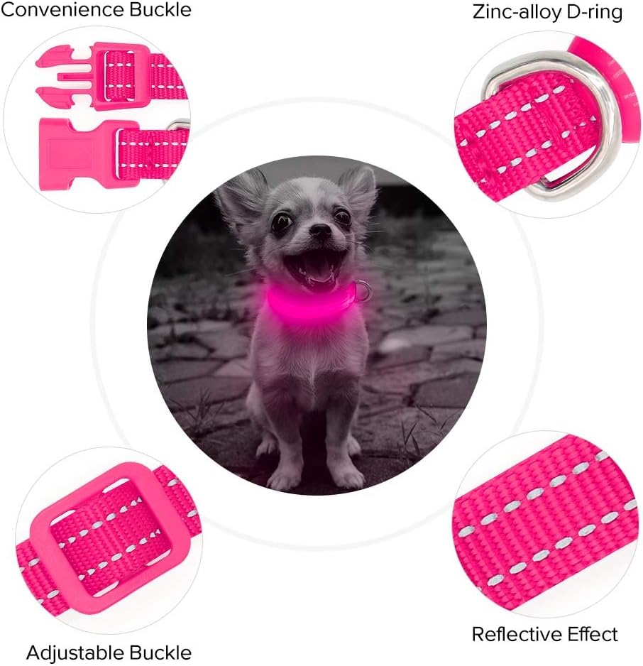 Bseen Light Up Dog Collar - Reflective Led Dog Collar Rechargeable Glowing Pet Collar For Puppies & Cats, Safety Dog Lights For
