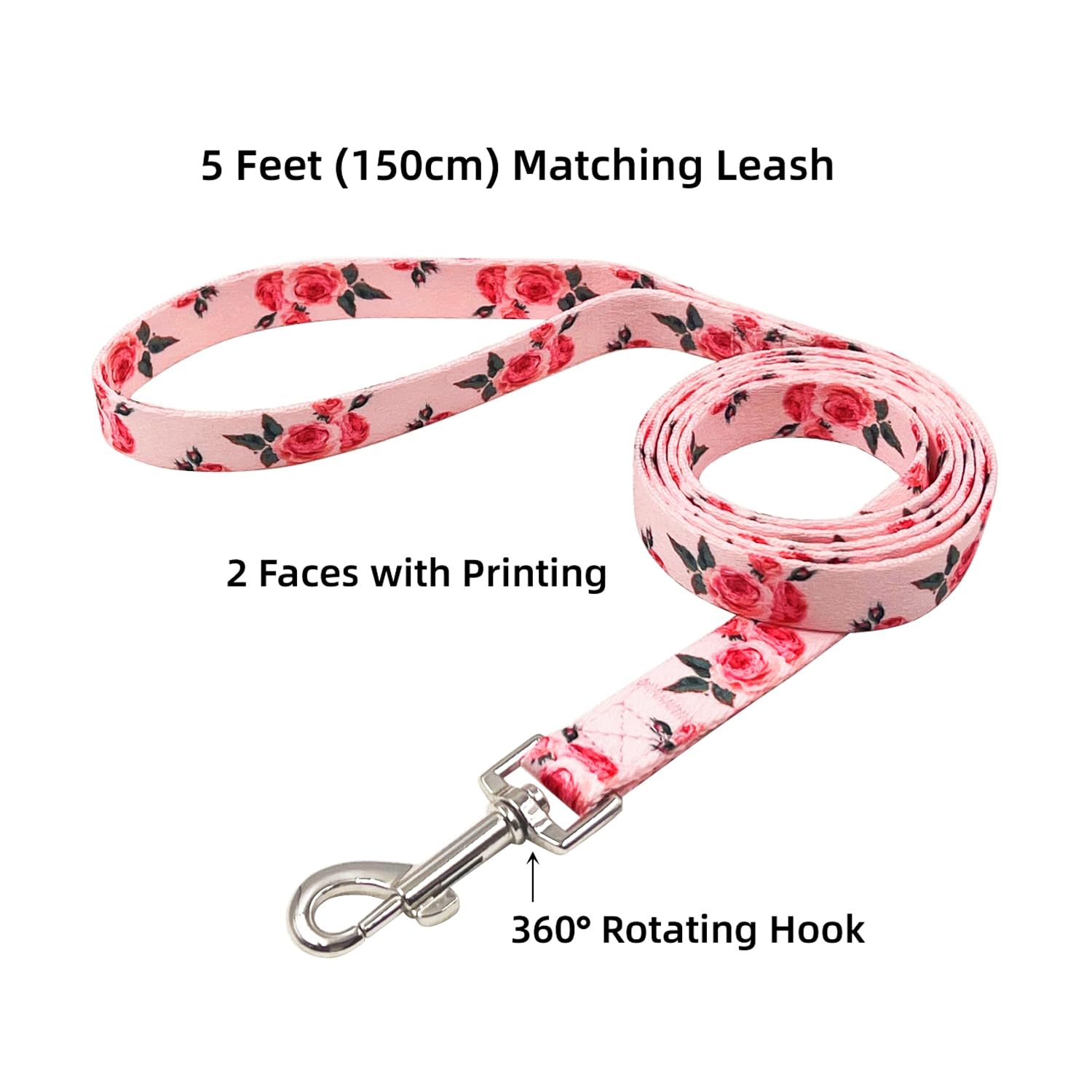 Olahibi Dog Collar And Leash Set, Cute Rose Pattern, Polyester Material, 5Ft Leash, For Puppy Dogs.(Extra Small,Pink Rose)