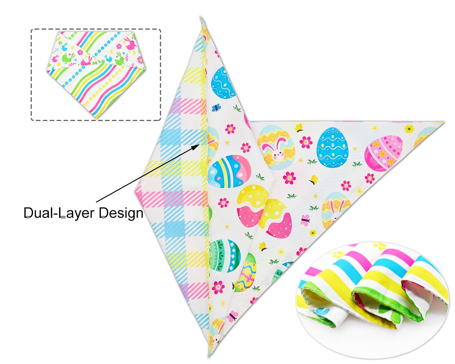 Cozyhaus Easter Dog Bandanas For Large Dogs,Reversible 2-Pack Spring Scarves,Holiday Outfits With Colorful Egg And Bunny Designs