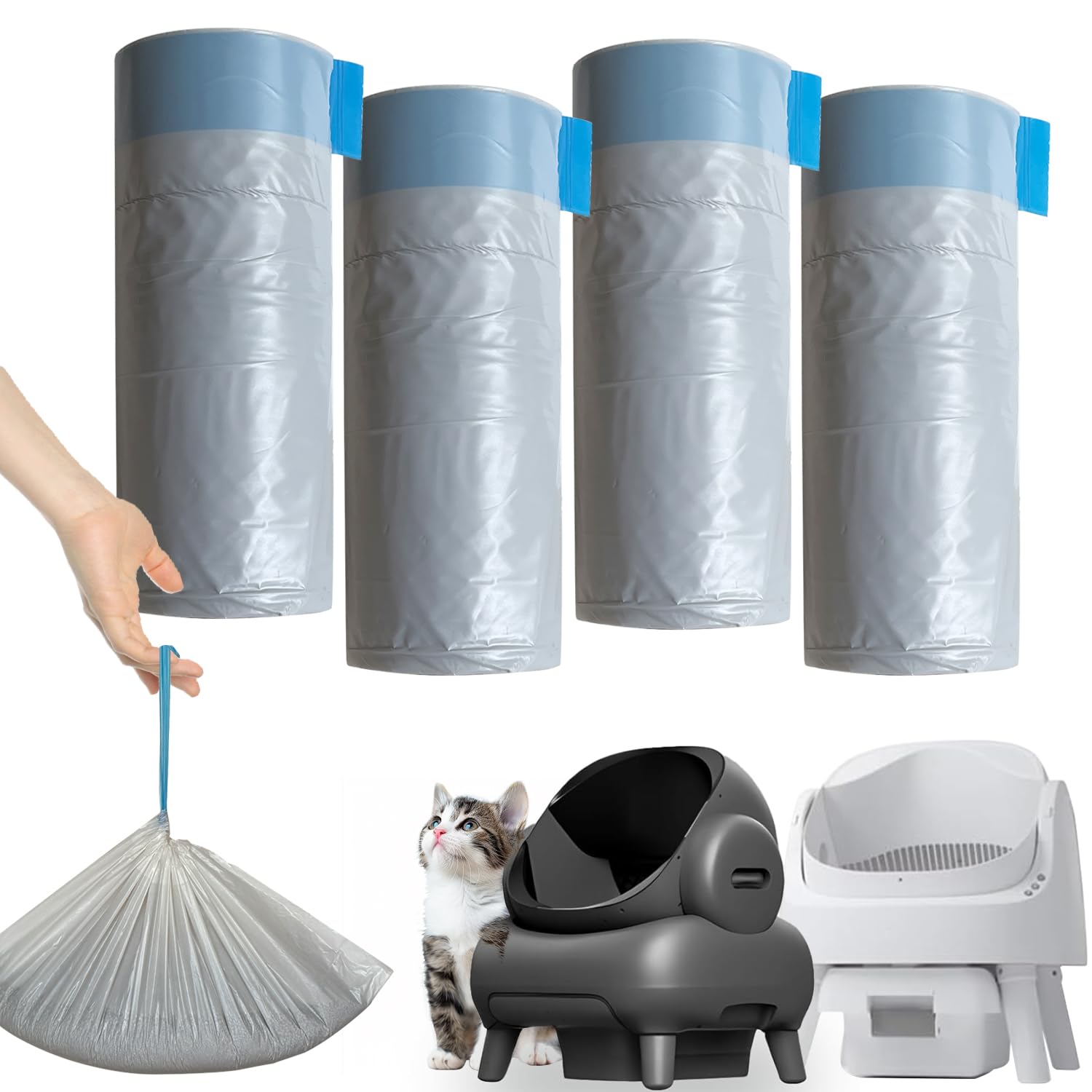 80 Count Litter Bags Compatible With Neakasam1 And Petpivot Autoscooper 11 Open-Top Self-Cleaning Cat Litter Box, 4 Rolls Cat Li