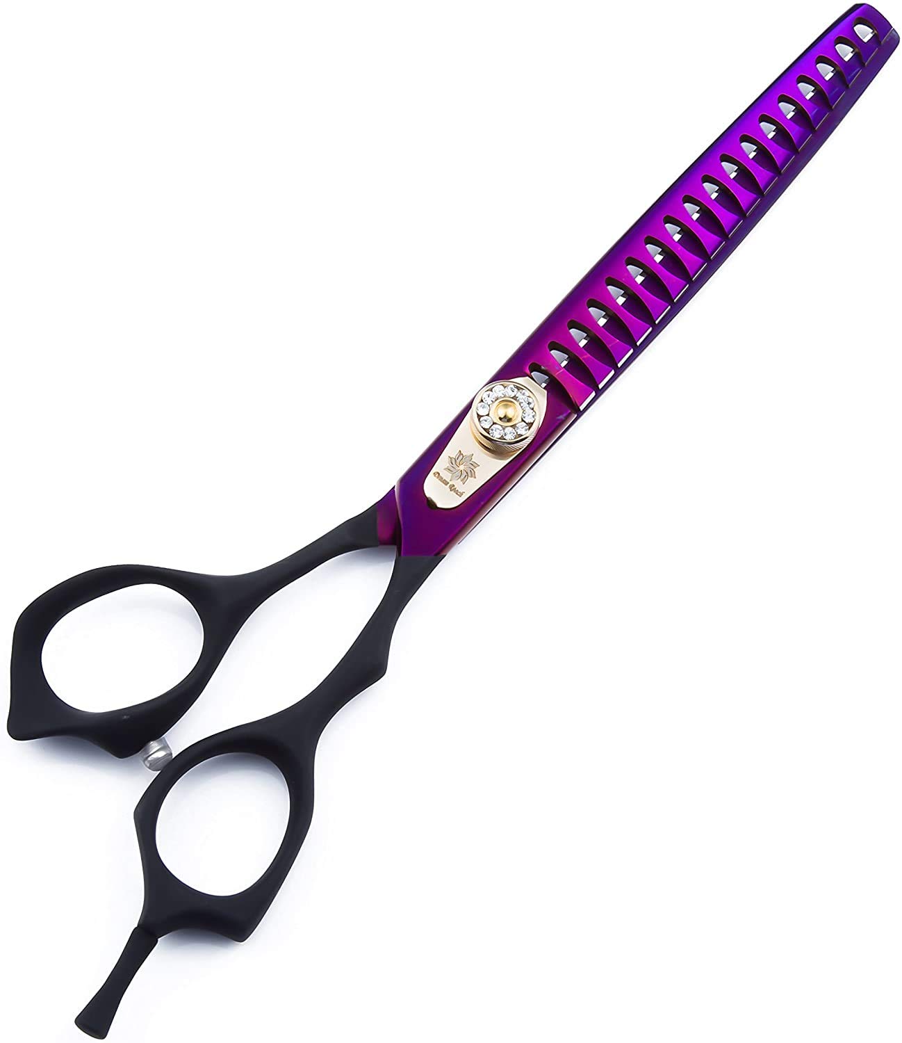 Dream Reach 7.0 Inches Professional Decompressed Elastic Handle Pet Grooming Scissors Set,Straight & Chunker & 2 Curved Scissors 4Pcs Set For Dog Grooming (Purple) (4Psc Set)