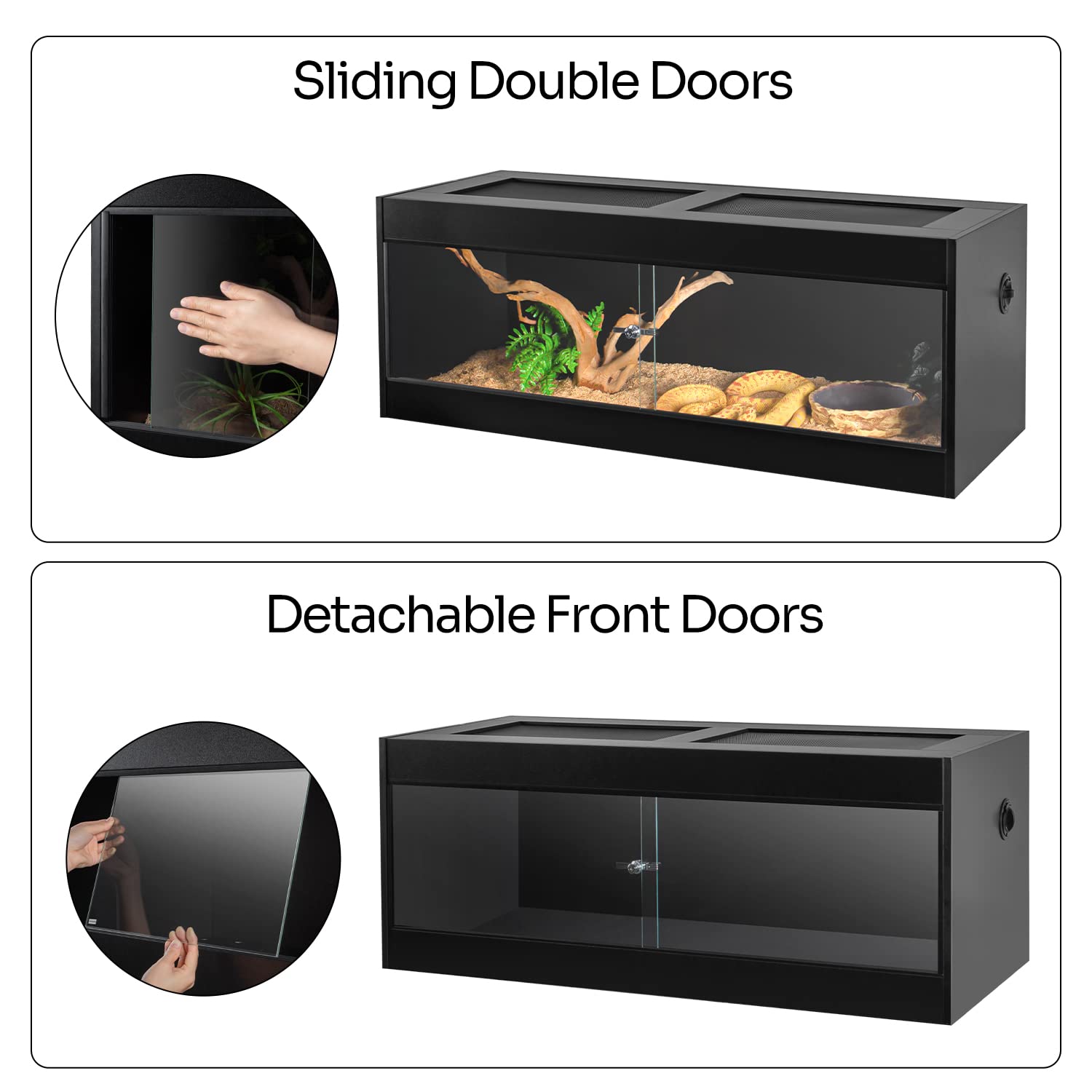 Oiibo 67 Gallon Reptile Original Wood Enclosure, 48X18X18 Large Reptile Terrarium With Double Hinge Sliding Doors And Top