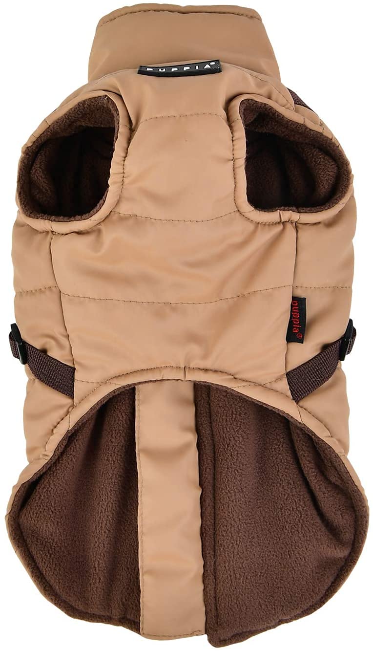 Puppia Mountaineer Winter Dog Coat With Integrated Harness No Pull Cold Weather Waterproof Warm Fleece Back Zipper For Small & Medium Dog, Beige, Xx-Large