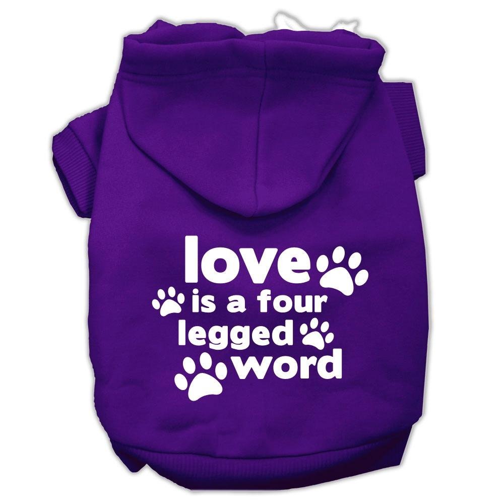 Pet Dog & Cat Hoodie Screen Printed, 'Love Is A Four Legged Word' Purple Lg (10-14 Lbs.)