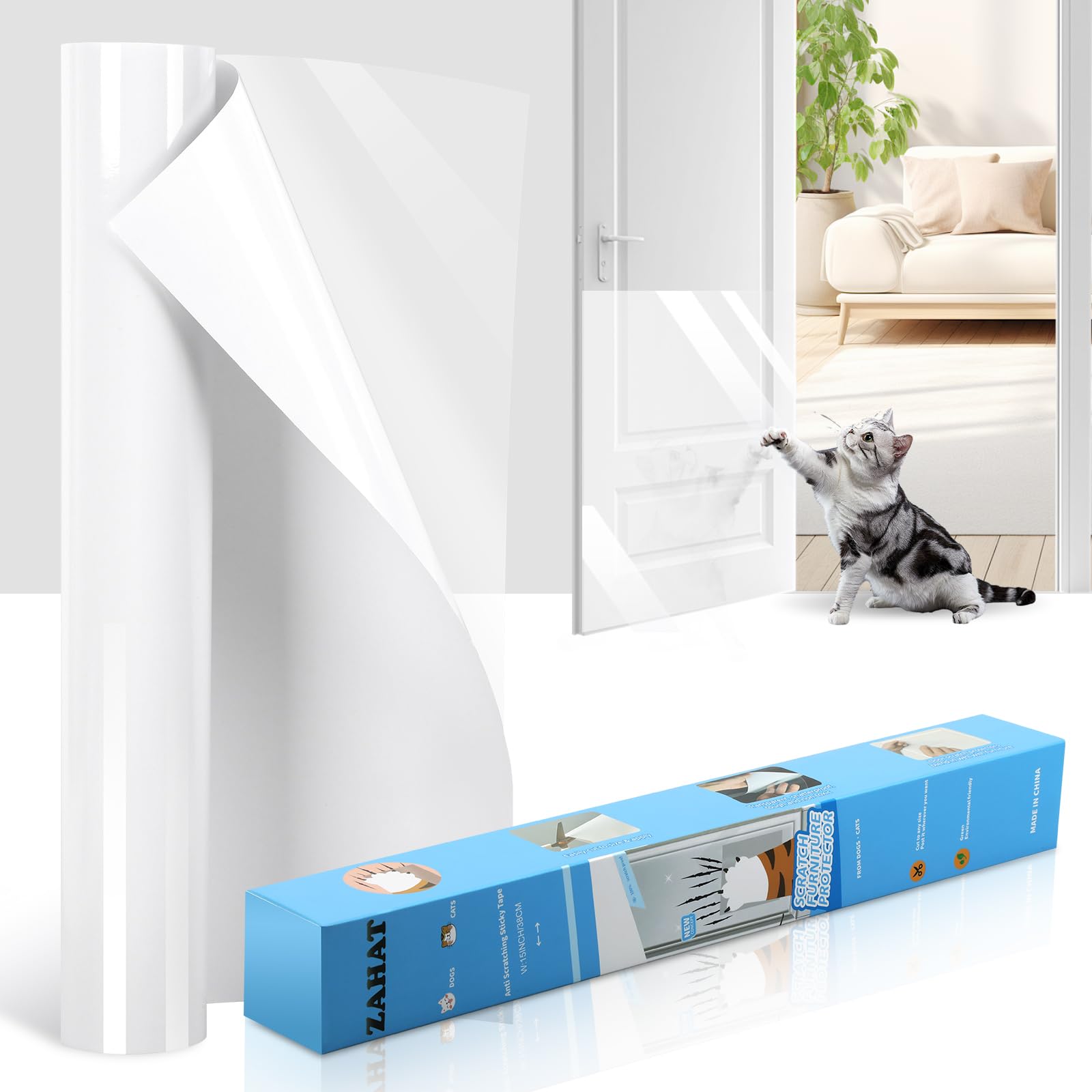 Zahat Reinforce Cat Scratch Furniture Protector 157'' L X 15'' W - Couch Protector From Cat Claws, Durable Anti-Scratch Sofa Cov