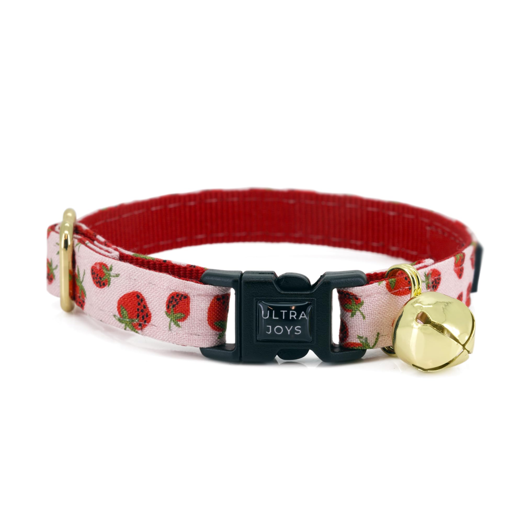 Ultra Joys Cat Collar With Bells - Breakaway Collar For Kittens & Cats - Strawberry Large
