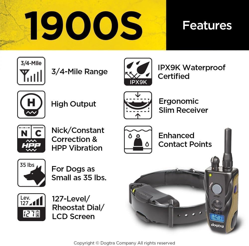 Dogtra 1900S Remote Dog Training E-Collar - 3/4 Mile Range, IPX9K Waterproof, Black/Olive Green, Synthetic Material