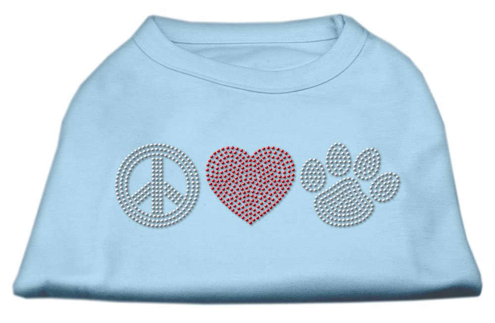 Mirage Pet Products Peace Love and Paw Rhinestone Shirt, Medium, Baby Blue