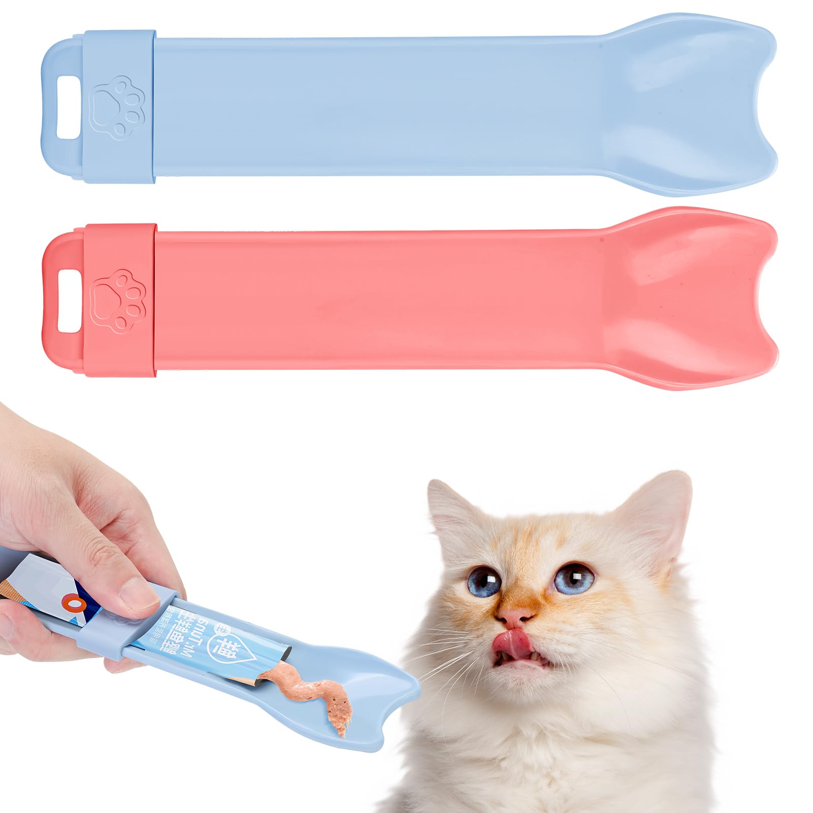 Yummy Sam 2pcs Cat Strip Feeders, Kitten Strip Squeeze Spoon for Wet Food and Liquid Snack, Cat Lickable Puree Treat Food Dispen