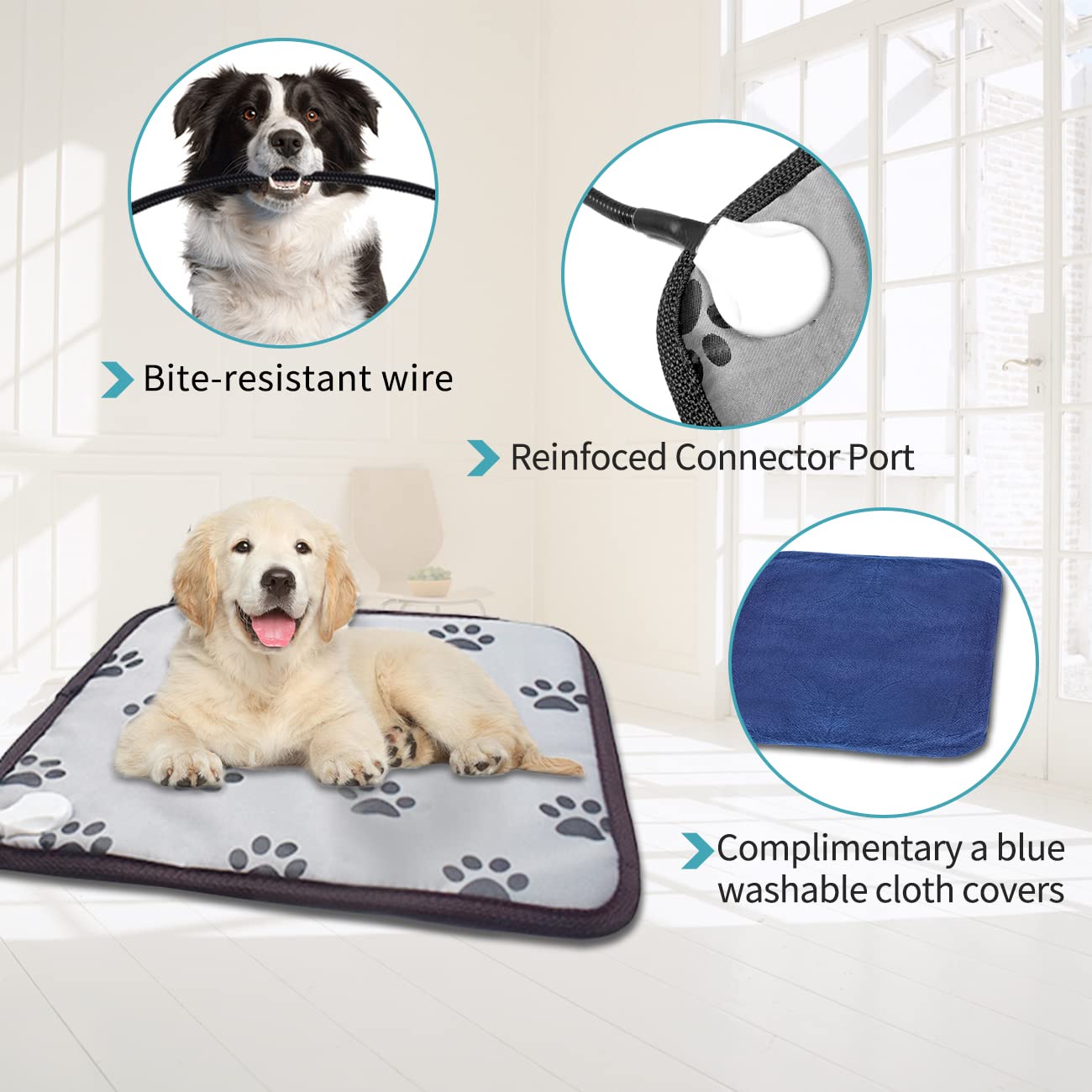 Golopet Large Dog Heating Pad 34X21In,Suitable For German Shepherds, Golden Retrievers, Waterproof +Smart Thermostat Switch+Chew Resistant Steel Cord,Heated Dog Bed,Complimentary A Fleece Fabric Cover