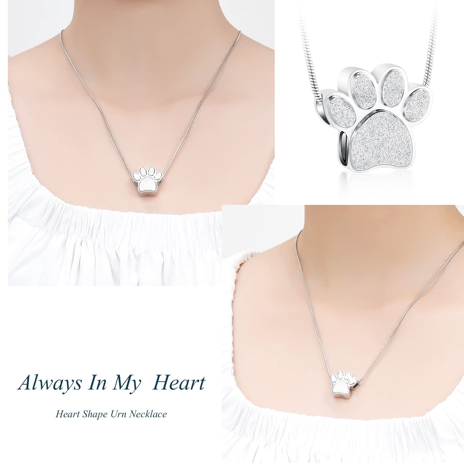 Zeqingjw Pet Cremation Jewelry For Ashes Pendant Paw Print Pet Urn Necklace Urn Pendant Keepsake Memorial Ash Locket Holder Neck