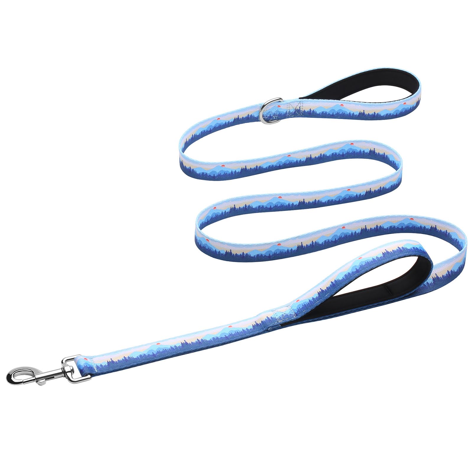 Hikiko Double Handle Dog Leash 6 Foot Strong Nylon Padded Traffic Handles For Walking Training (Blue Hill)