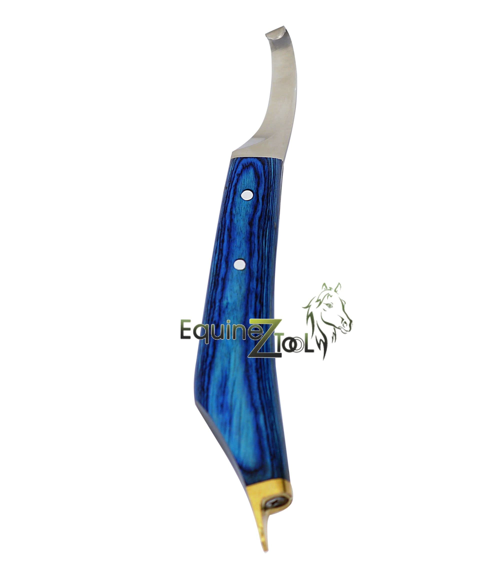 Equinez Tools Farrier Hoof Knife Blue Handle With Brass Horseshoeing Topper - Right Handed