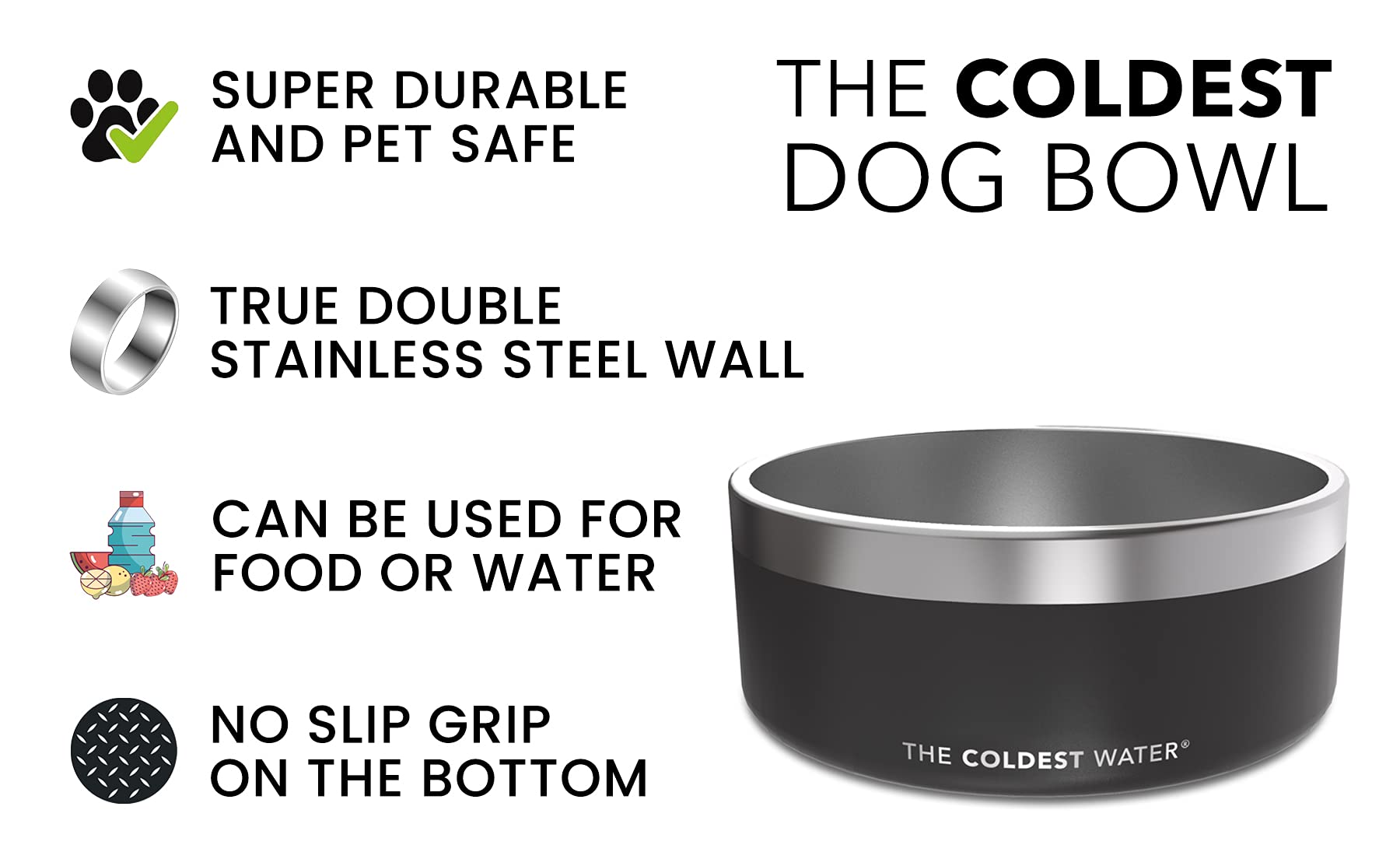Coldest Dog Bowl - Anti Rust Metal & Non Slip Dog Bowls Large, Spill Proof Heavy Duty 3 Layers Insulated Dog Bowl - Food and Wat