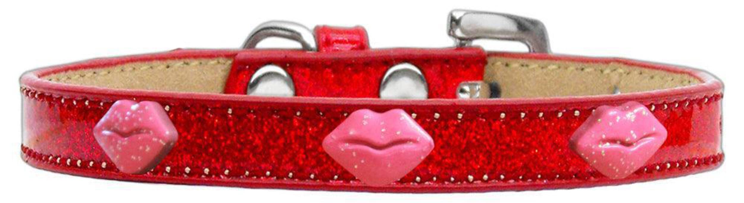 Dog, Puppy & Pet Widget Ice Cream Collar, &quot;Pink Glitter Lips&quot; Gold 16