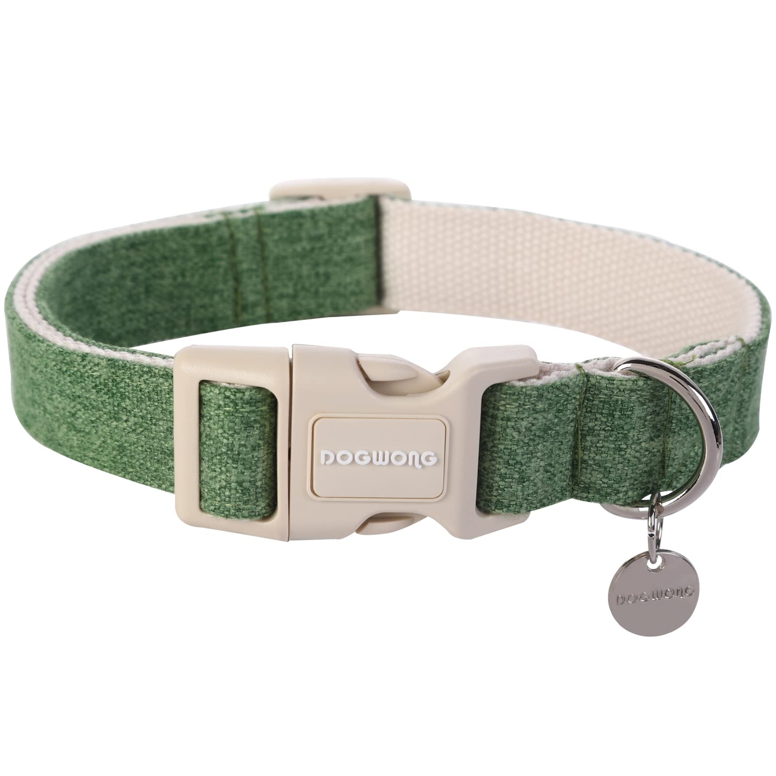 Dogwong Cotton Hemp Dog Collar - Heavy-Duty Green Adjustable Soft Natural Fabric Pet Collar, Cute Wedding Puppy Necklace For Sma