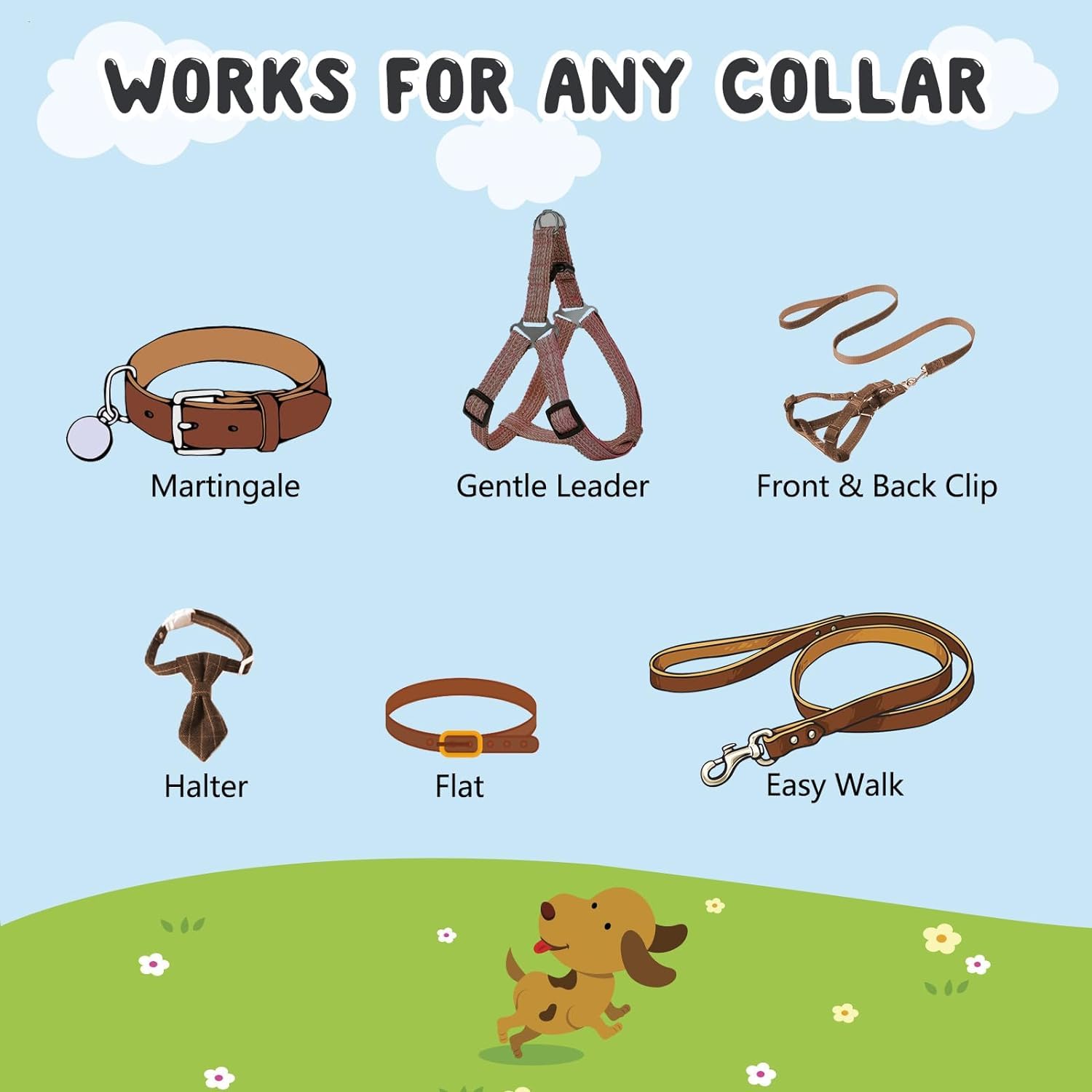 Yuepet Dog Safety Collar Clips 5 Pack Adjustable Prong Collar Backup Clips Reflective Double Ended Backup Clasp Leash Connector