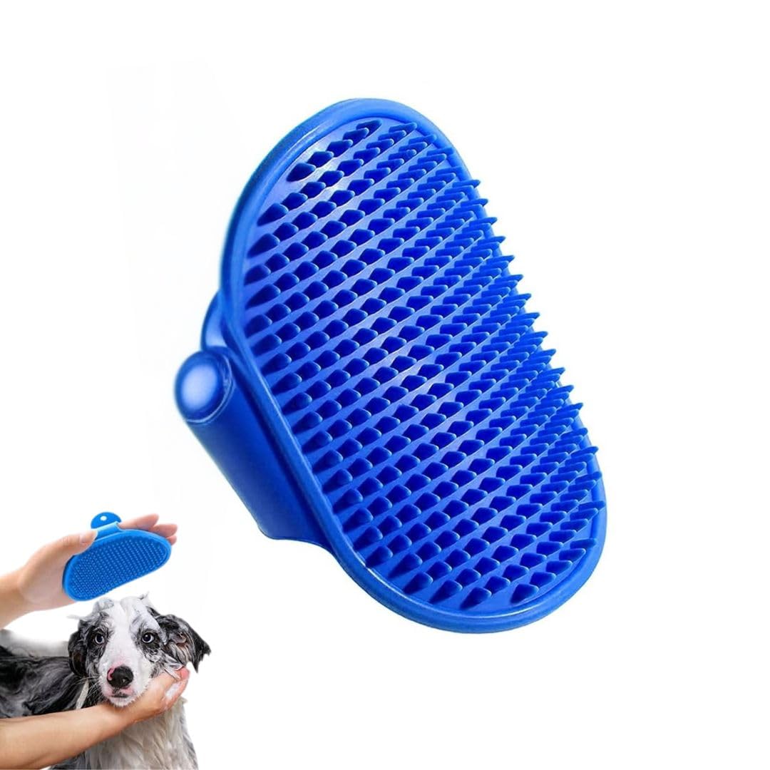 Pet Fun Dog Bathing Palm Glove Shampoo Massage Brush For Gentle Deshedding & Grooming Rubber Bristles Comb For Pet Dogs & Cats (