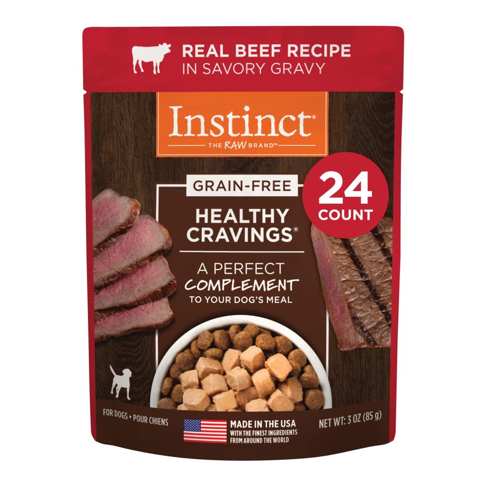 Nature'S Variety Instinct Healthy Cravings Grain Free Real Beef Recipe Natural Wet Dog Food Topper, 3 Oz. Pouches (Case Of 24)