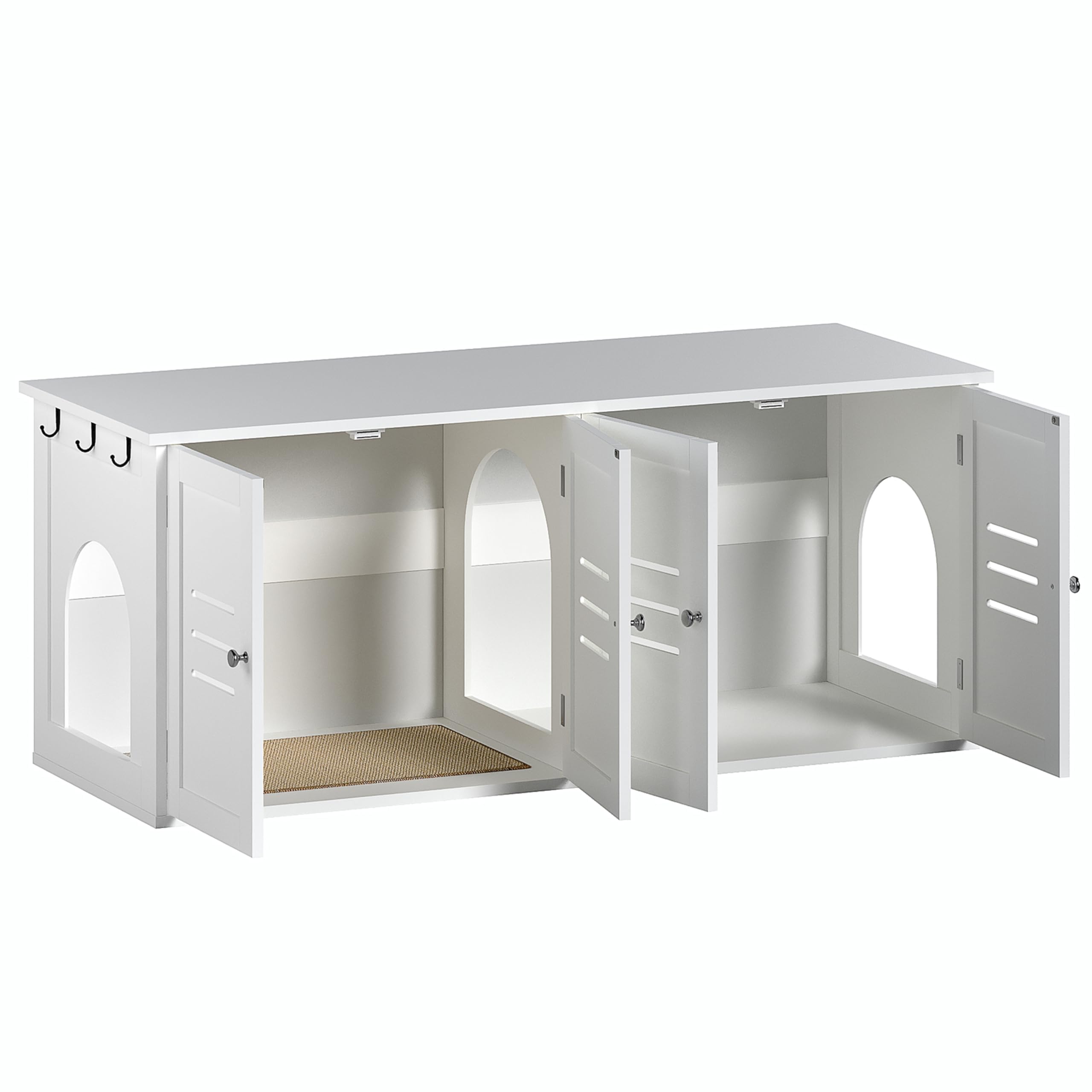 ChooChoo Cats Litter Box Enclosure, Hidden Wooden Litter Box with Double Room, Dog-Proof Cat Archway, White