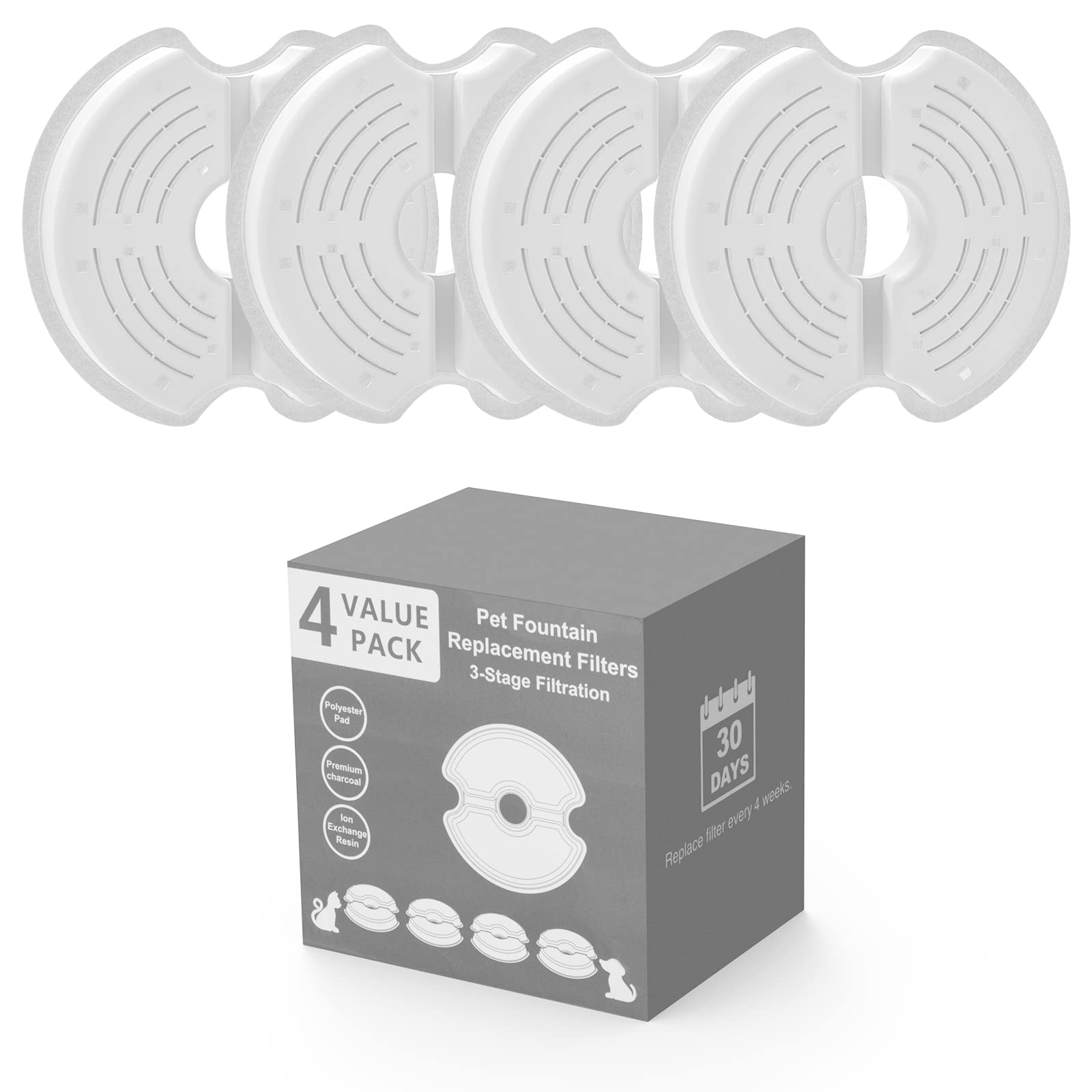 Cat Water Fountain Filters For 84Oz/2.5L Stainless Steel Pet Fountain And 67Oz/2.0L Plastic Cat Drinking Fountain, 4 Pack Pet Replacement Filters Set