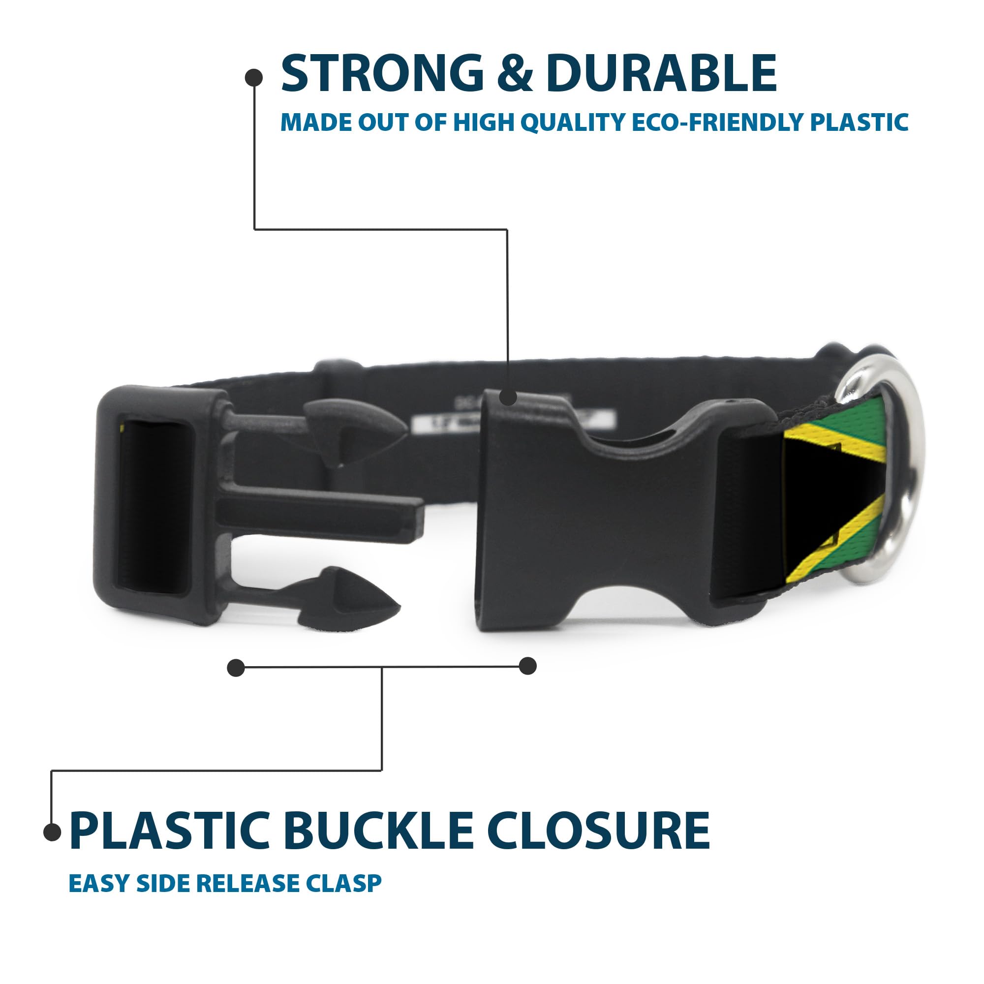Buckle-Down Plastic Clip Collar - Jamaica Flags - 1.5 Wide - Fits 16-23 Neck - Medium