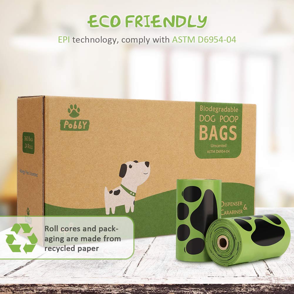 PobbY Biodegradable Dog Poop Bags - 360 Count (24 Rolls  Dispenser) Unscented, Durable 9 x 13 Thick Doggy Waste Bags