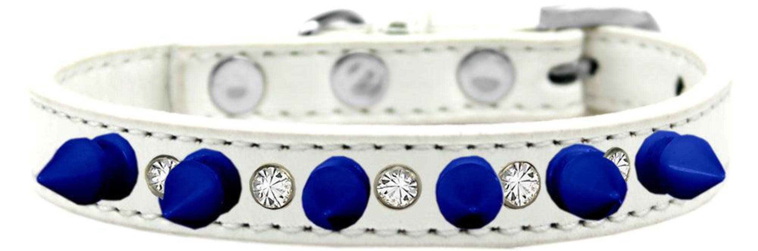 Mirage Pet Products Crystal and Blue Spikes Dog Collar, Size 12, White