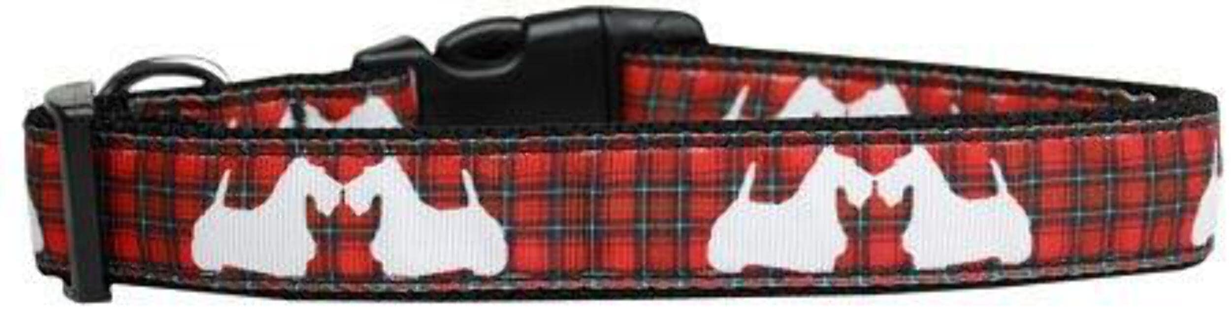 Pet Dog & Cat Nylon Collar or Leash, &quot;Red Plaid Scotty Pups&quot; MD Narrow Collar