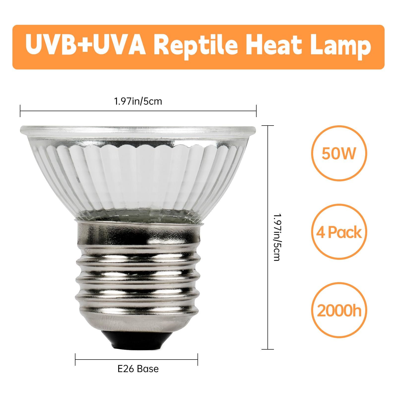 Repti Home Reptile Heat Lamp, Uva Uvb Heat Lamp Bulbs, E26 Turtle Heat Lamp Blubs 50W 4Pack, Basking Light For Bearded Dragon, L