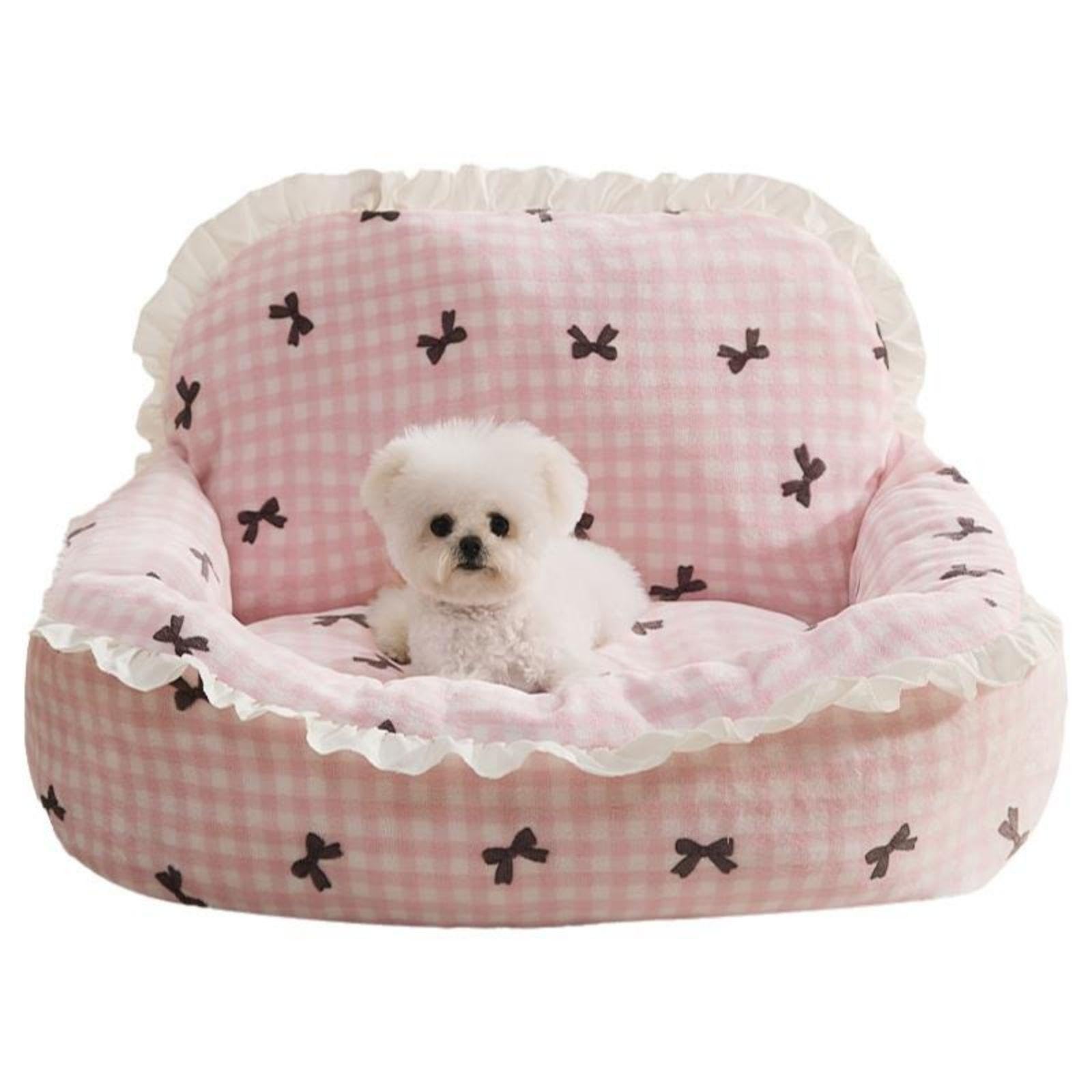HEAVENGLOW Dog Bed, Removable cleanable Cover, NonSlip Bottom, Pet Couch Sofa Strawberry Puff Small