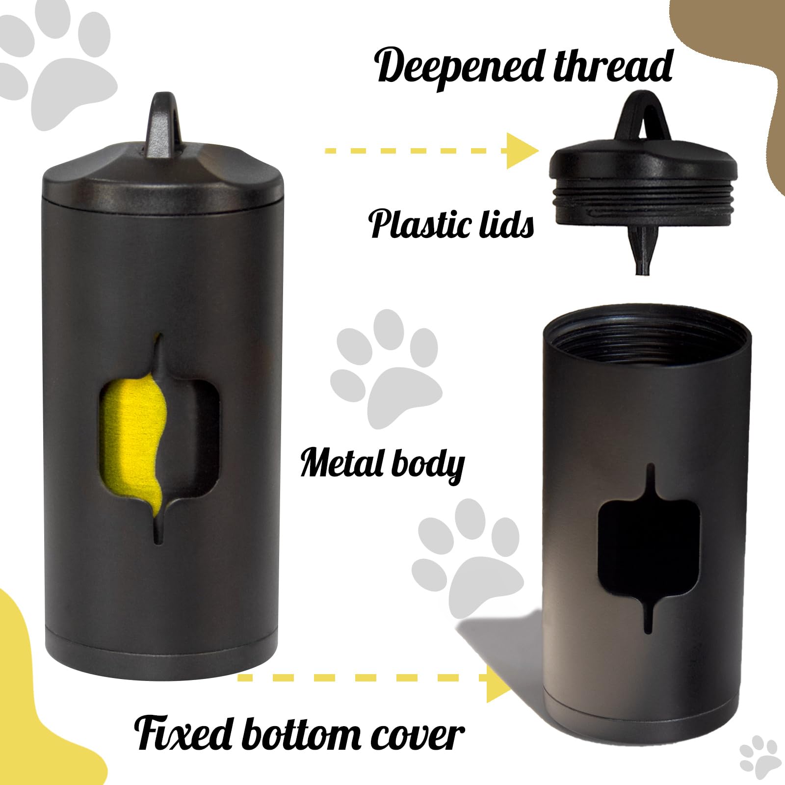 Shaouman Metal Dog Poop Bags Holder|Aluminum Poop Bags Dispenser With 30 Black Pet Waste Bags 3 Leash Clasp And Elastic Rope