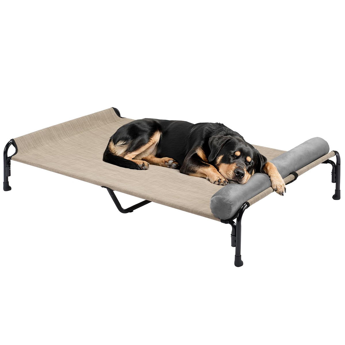 Veehoo Large Elevated Dog Bed, Outdoor Raised Dog Cot Hammock Bed With One-Sided Removable Headrest Bolster, Cooling Breathable 