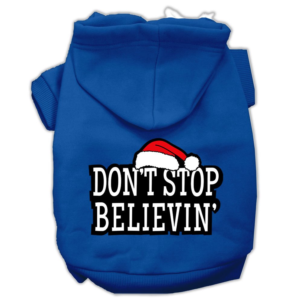 Christmas Pet Dog & Cat Hoodie Screen Printed, Don't Stop Believin Blue XS (0-3 lbs.)