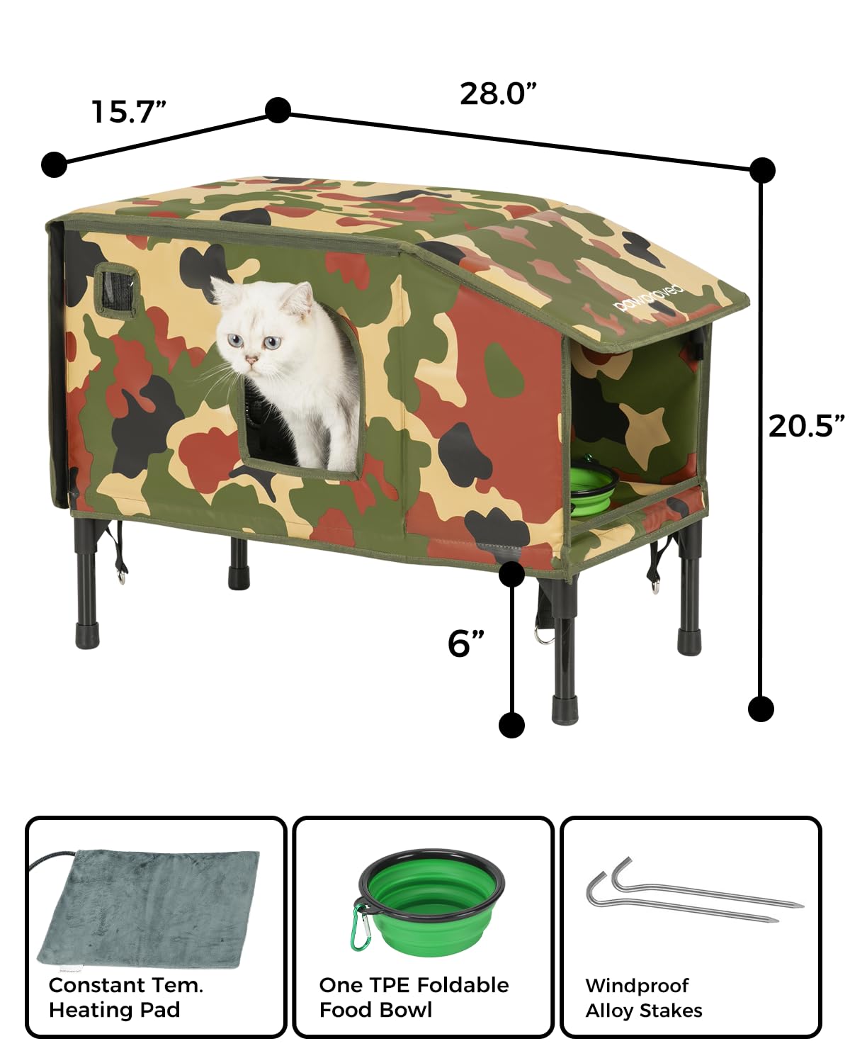 Pawproved Heated Cat House For Outside, Indestructible Outdoor Cat House With Dinning Room In Winter, 100% Waterproof Cat Shelte
