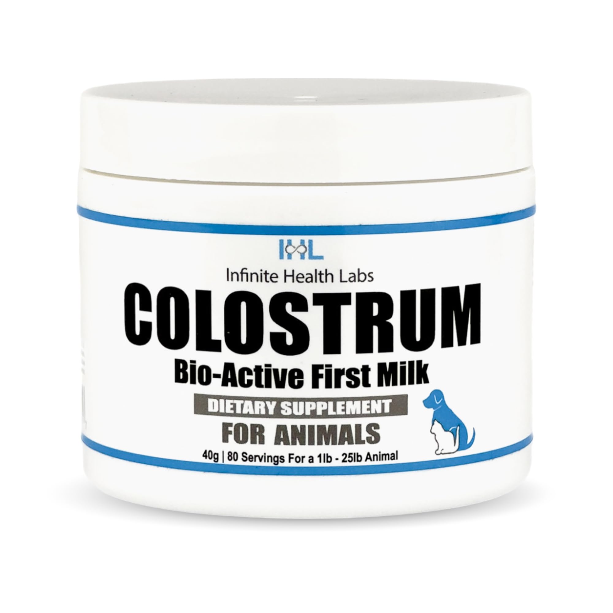 Infinite Health Labs Bio-Active Bovine Colostrum for Dogs, Cats, Puppies, Kittens & Pets - Daily Colostrum Powder Supplement 240