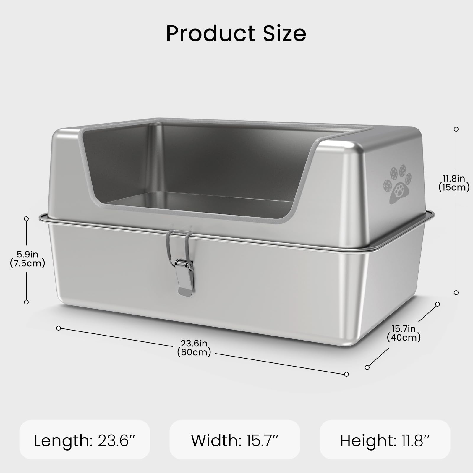 Stainless Steel Cat Litter Box With Lid, Metal Litter Box With 11.8'' High Sides, Cat Litter Pan For Big & Multiple Cats, Kitten
