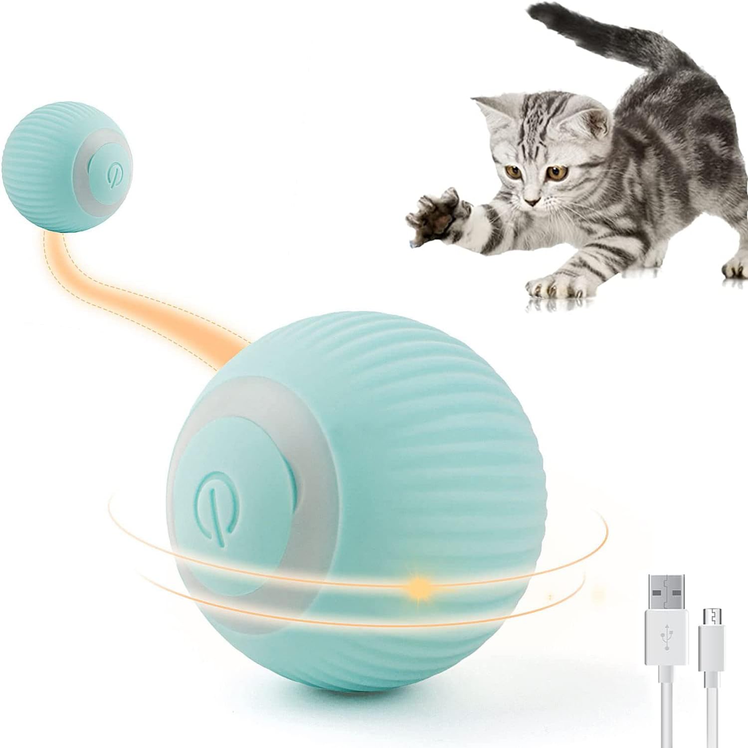 Electric Cat Toy With Led Light  360 Degree Ball For SelfEmployment, Interactive, SelfRotating, Intelligent, Usb Rechargeable