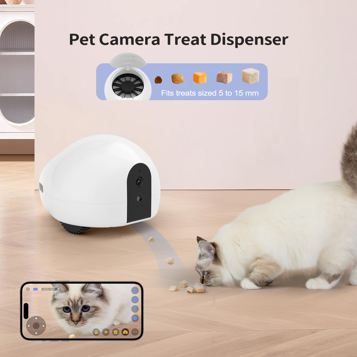 Pumpkii Cat Camera With Interactive Pointer Toy, Moving Robot For Dog And Cat, Mobile Pet Camera Treat Dispenser With Phone App,